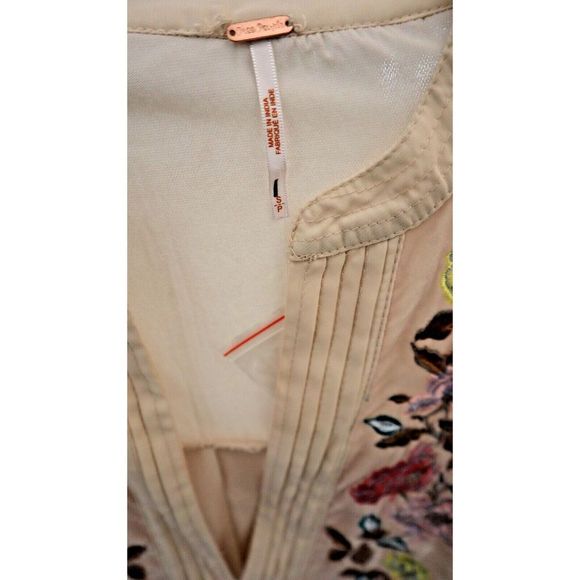 Free People Women's Sz S Beige Split Neck Velvet Embroidered Mia Mini Dress $150 - Picture 3 of 9